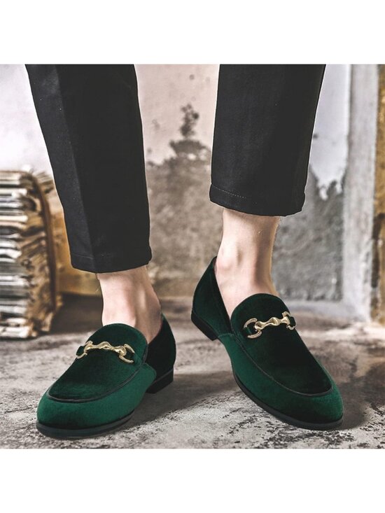 Men\'s Green Rubber Velvet Loafers Glitter Suede Slipper Slip-On Tuxedo Shoes